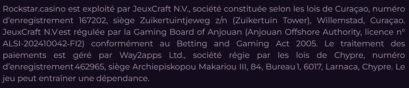 Licence et sécurité de Rockstar Casino