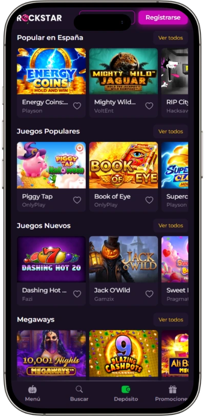 Aplicación móvil de Rockstar Casino y uso