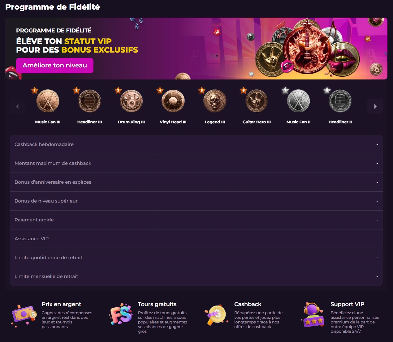 Programme VIP de Rockstar Casino